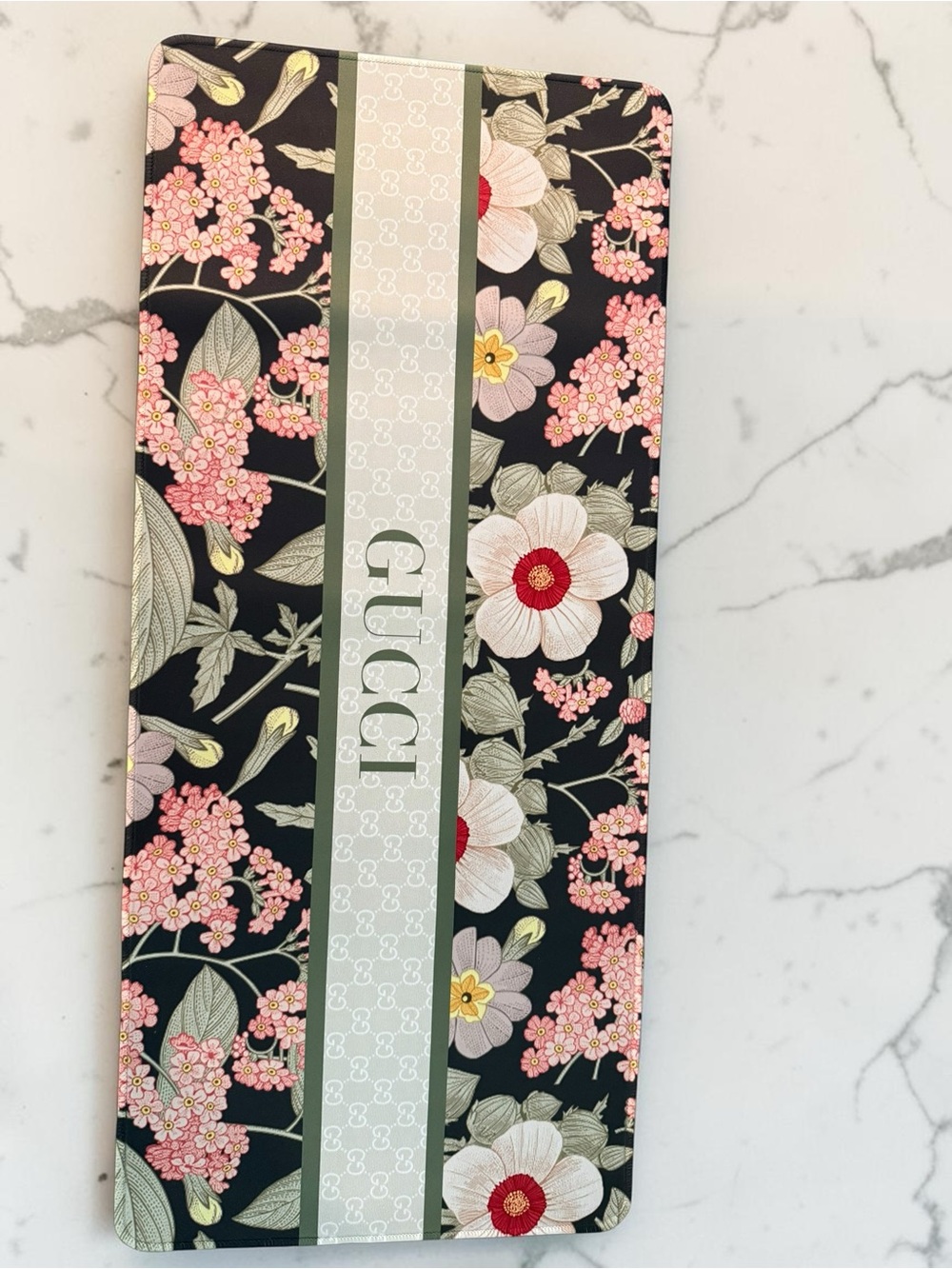 Black Floral Decorative Non slip desk mat.